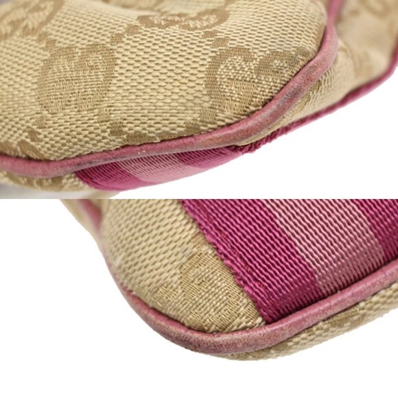 GUCCI Logo GG Pattern Shoulder Bag Canvas Leather Brown Pink Italy 31FC039 - Picture 7 of 16